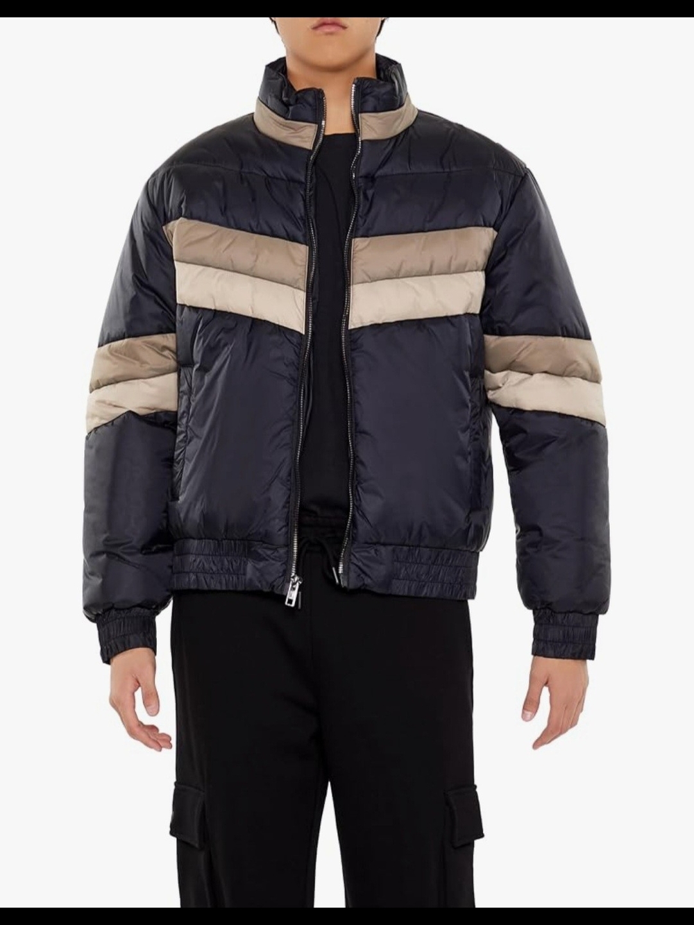 Men's Navy & Beige Colorblock Puffer Jacket